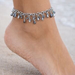 Delicate Silver Metal And Glass Bead Anklet